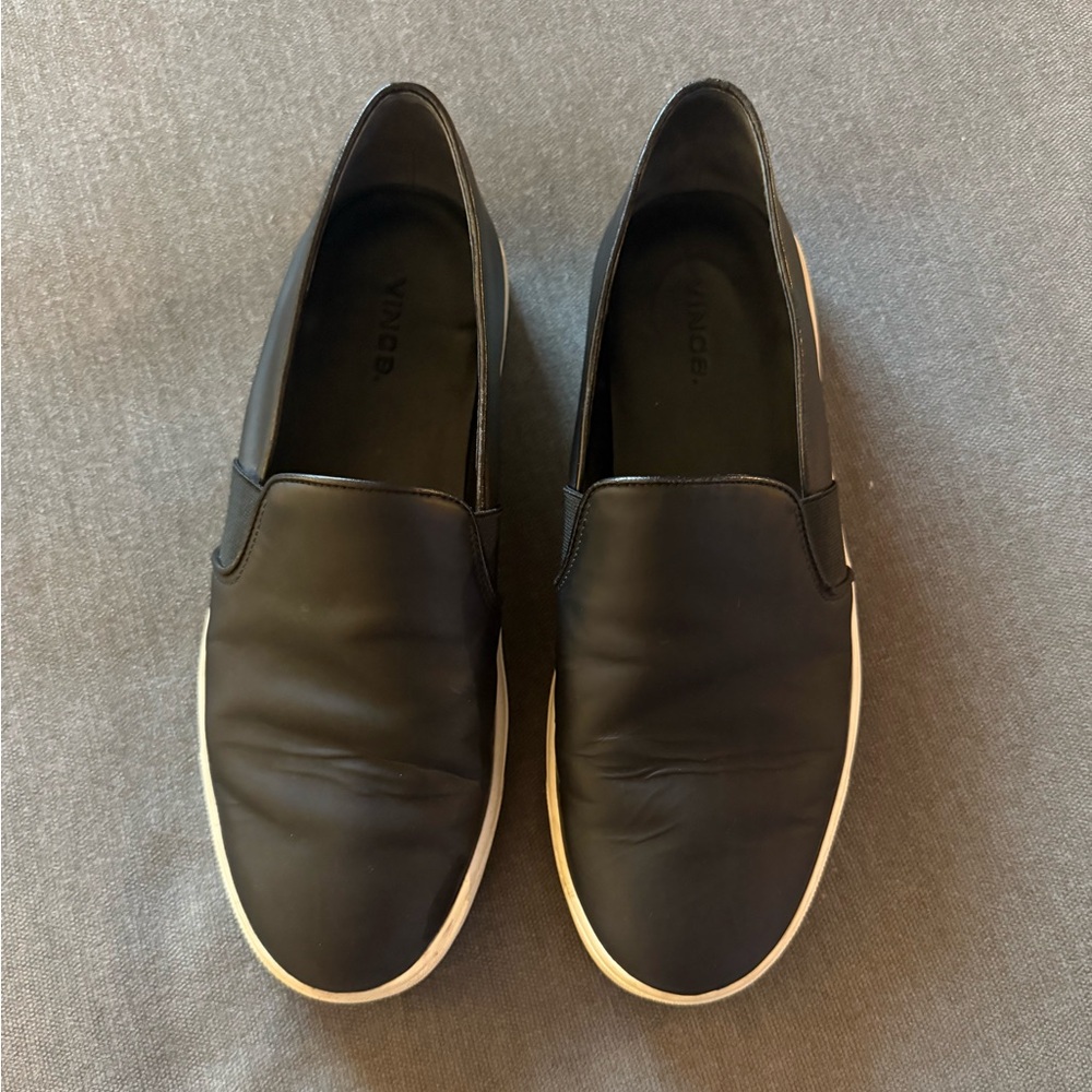 Vince Black Leather Slip-On Sneakers